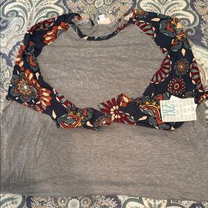 LuLaRoe Gray Top with Colorful Floral Sleeves